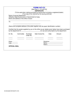 VAT-C3 Certificate