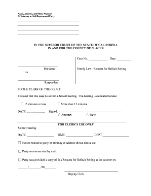 California Family Law Request for Default Setting