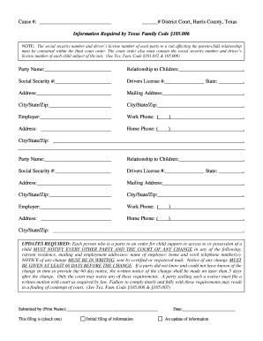 Texas Family Code Child Support Information Form