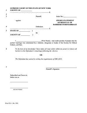 Sworn Statement of Removal of Barriers to Remarriage