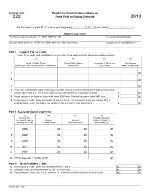 Arizona Form 322 Credit for Contributions to Public Schools 2013