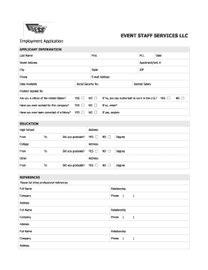 Event Staff Services LLC Employment Application