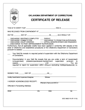 Oklahoma Certificate of Release