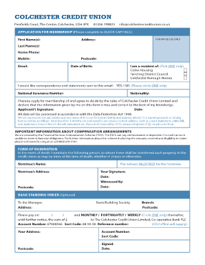 Colchester Credit Union Membership Application