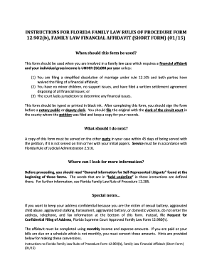 Florida Family Law Financial Affidavit Short Form