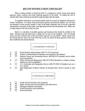 Death Notification Checklist