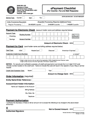 Nevada Secretary of State ePayment Checklist