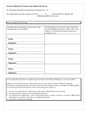 Condominium Owner Notification Form