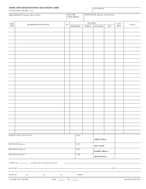 NAVSUP Form 1282 Food Item Request