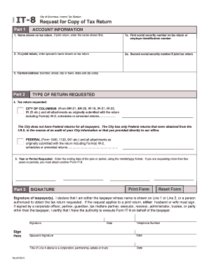 City of Columbus Income Tax Return Request
