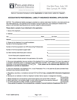 Accountants Professional Liability Insurance Renewal Application