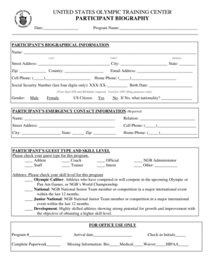 US Olympic Training Center Participant Forms