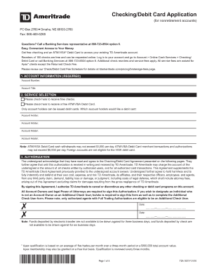 TD Ameritrade Checking/Debit Card Application