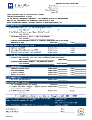Harbor Health Plan Member Incentive Form 2014