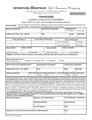 Tennessee Funeral Director's Statement