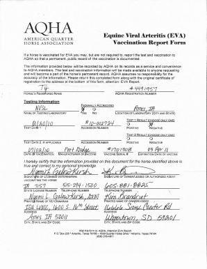 AQHA Equine Viral Arteritis Vaccination Report Form