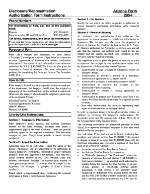 Arizona Form 285-I Tax Authorization and Power of Attorney