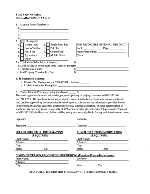 Nevada Declaration of Value Form