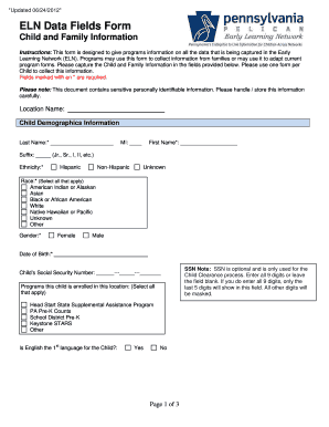ELN Data Fields Form