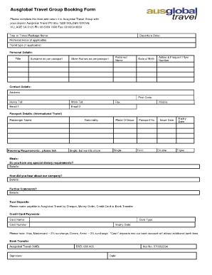 Ausglobal Travel Group Booking Form