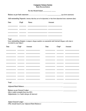 Bank Reconciliation Form
