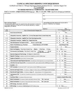 Michigan Clinical Specimen Shipping Units Requisition