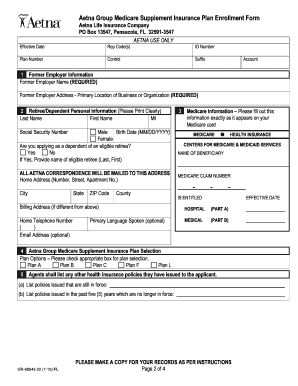Aetna Group Medicare Supplement Insurance Enrollment Form
