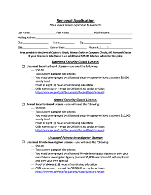 Oklahoma Security Guard and Private Investigator License Renewal Application