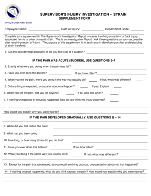 Supervisor's Injury Investigation Strain Supplement Form