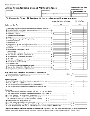 Michigan Annual Return for Sales, Use and Withholding Taxes
