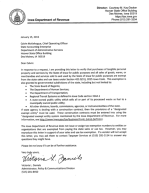 Fillable Online das iowa Sales Tax Exemption Letter - das iowa Fax ...