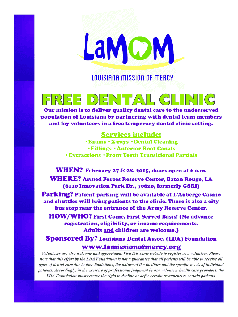 Fillable Online goea louisiana FREE DENTAL CLINIC goea louisiana Fax