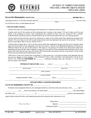Mississippi Farmer Tractor Purchase Affidavit