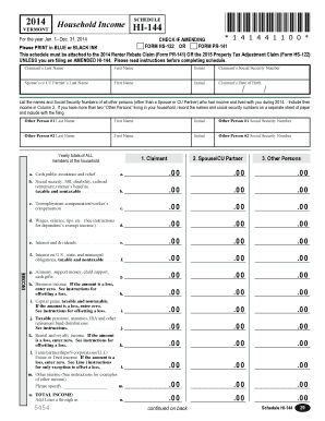 Vermont Household Income Schedule HI-144