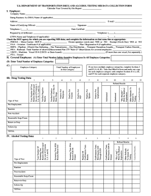 DOT Drug and Alcohol Testing MIS Data Collection Form