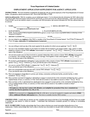 Texas Department of Criminal Justice Employment Application Supplement