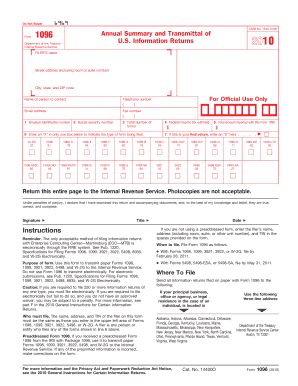 Form 1096 Annual Summary and Transmittal
