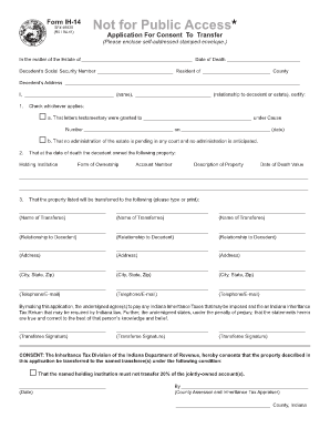 Indiana Inheritance Tax Consent to Transfer Form