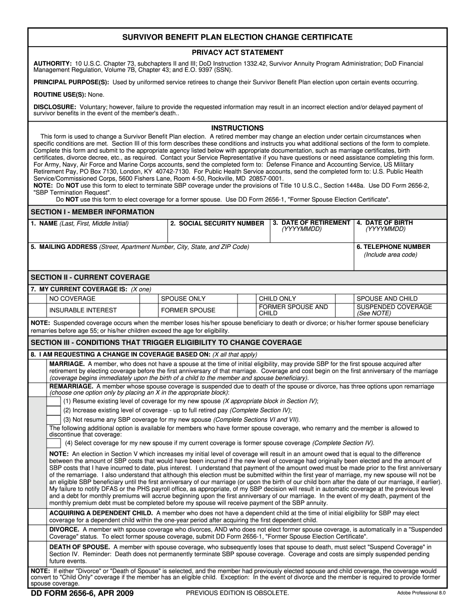 Dd Form 2656-1, Sbp Election Statement For Former Spouse