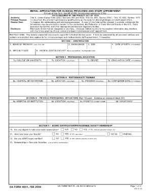 Initial Application for Clinical Privileges and Staff Appointment