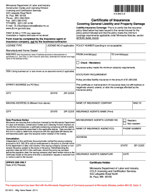 Minnesota Certificate of Insurance for Contractors