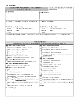 Adversary Proceeding Cover Sheet