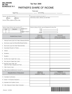 Delaware Schedule K-1 Partner's Share of Income