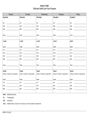 Food menu pdf - Child and Adult Care Food Program - Menu Form - isbe state il