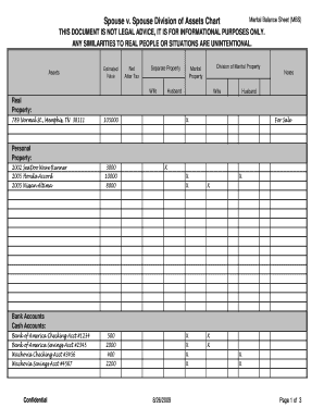 Spouse Division of Assets Chart Marital Balance Sheet 2009-2023 - Fill and  Sign Printable Template Online