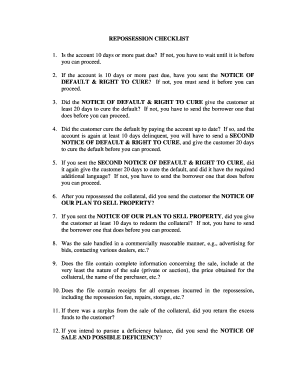 Repossession Checklist and Notice Templates