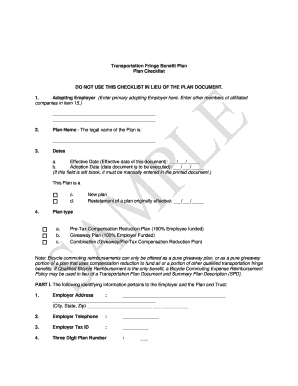 Transportation Fringe Benefit Plan Checklist