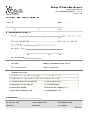 Change of Student Data Request
