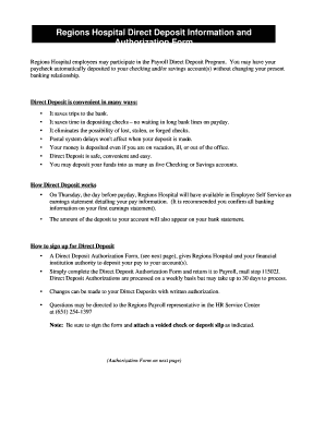 Regions Hospital Direct Deposit Authorization Form