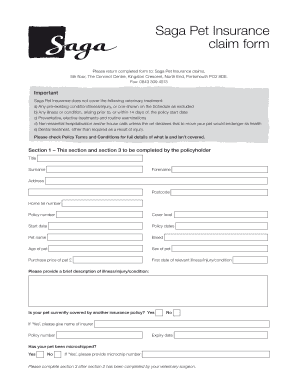 Saga Pet Insurance Claim Form